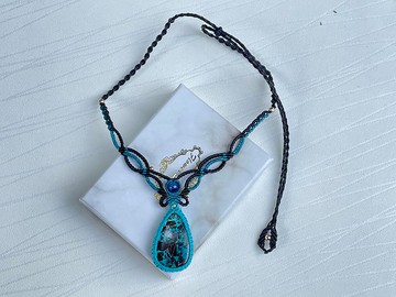 220905 Macrame 藍矽銅礦 編織 頸鍊