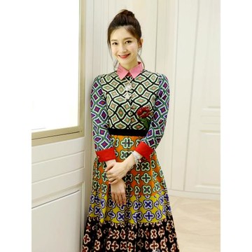 歐洲站明星同款春夏季女裝2024新款時尚印花襯衫裙重工刺繡連衣裙