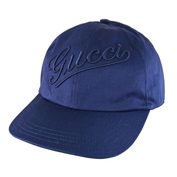 GUCCI 792782 立體草寫電繡LOGO棉質遮陽帽/棒球帽.深藍