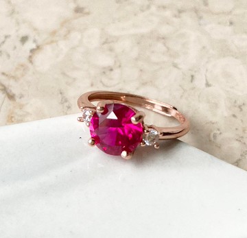 紅剛玉玫瑰金925純銀戒指裸石寶石輕珠寶半寶石