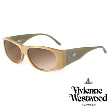 【Vivienne Westwood】漂浮土星水鑽款長方框太陽眼鏡(卡其色 VW59402)