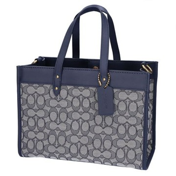 COACH - 皮革織布拼接兩用包 (深藍)