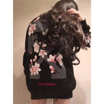 刺繡櫻花衛衣女春秋薄款歐貨潮牌外套大碼打底衫情侶長袖T恤上衣