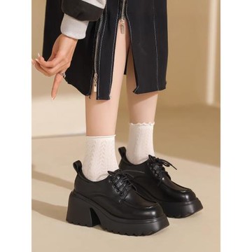 香港2025春秋新款英倫風百搭系帶小皮鞋女真皮復古粗跟單鞋樂福鞋
