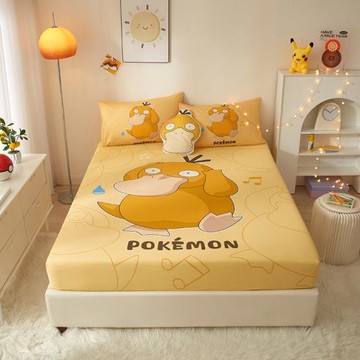 寶可夢正品全棉100%純棉卡通大版定位床笠可達鴨席夢思保護套床罩