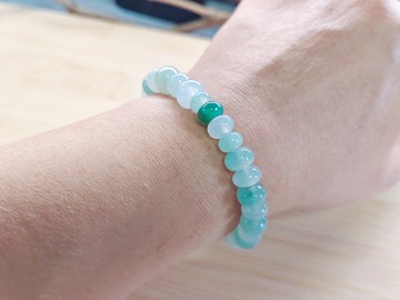 【純翠】天然翡翠 高冰種水7.5mm+冰透多寶鼓珠手圍14適合附台證