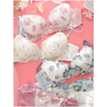 日系R家大鋼圈中雞心舒適聚攏刺繡性感少女文胸套裝甜美內衣GH杯