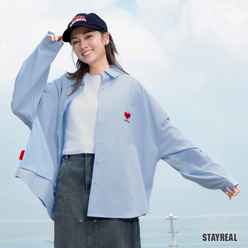 STAYREAL LOVE IS LOVE異材質拼接襯衫 - 藍