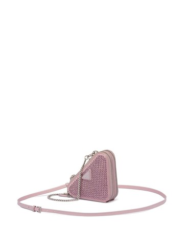 Prada - mini Triangle crystal-embellished crossbody bag - women - Leather/Fabric/Crystal - OS - Pink