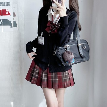 jk原創長袖毛衣開衫格裙正版jk制服秋冬套裝疊穿學院風女現貨