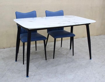 歐風別館貝琪石面黑鐵腳餐桌基隆至台中免運費