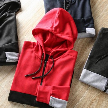 春秋新款客供復合面料撞色拼接男士運動休閑連帽衛衣開衫夾克外套