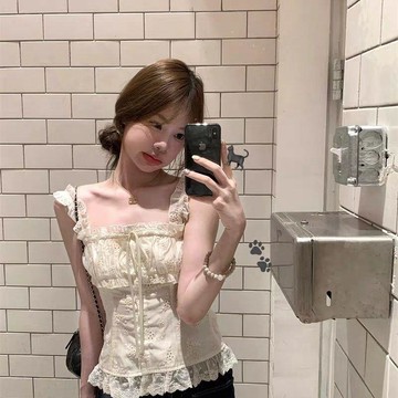 免運 臺灣出貨蕾絲花邊甜美風吊帶背心女裝夏季外穿減齡修身短款ins巨好看上衣0328
