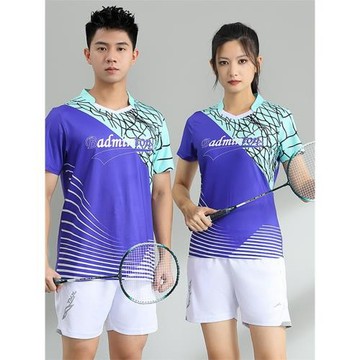 2023新羽毛球服女運動服套裝快干V領短袖紫色網球毽球乒乓球隊服