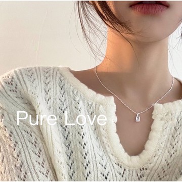 Pure Love樂芙 / 正韓 銀飾【S925純銀】N0539簡約通體純銀項鍊單顆方形鋯石鎖骨鏈 短項鏈 / 銀