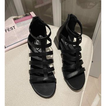 【Sp house】性感鏤空細帶平底羅馬涼鞋(2色可選)