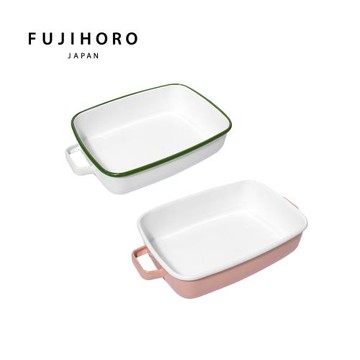 【FUJIHORO 富士琺瑯】雙耳琺瑯烘焙保鮮盒方型1.6L(白(橄欖綠)/粉)