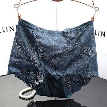 內褲女性感  花朵蕾絲面料女士中高腰三角褲誘惑鏤空無痕內褲大碼