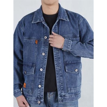 牛仔外套男春秋大碼男裝勞保工作服工地干活電焊防燙耐磨工裝上衣