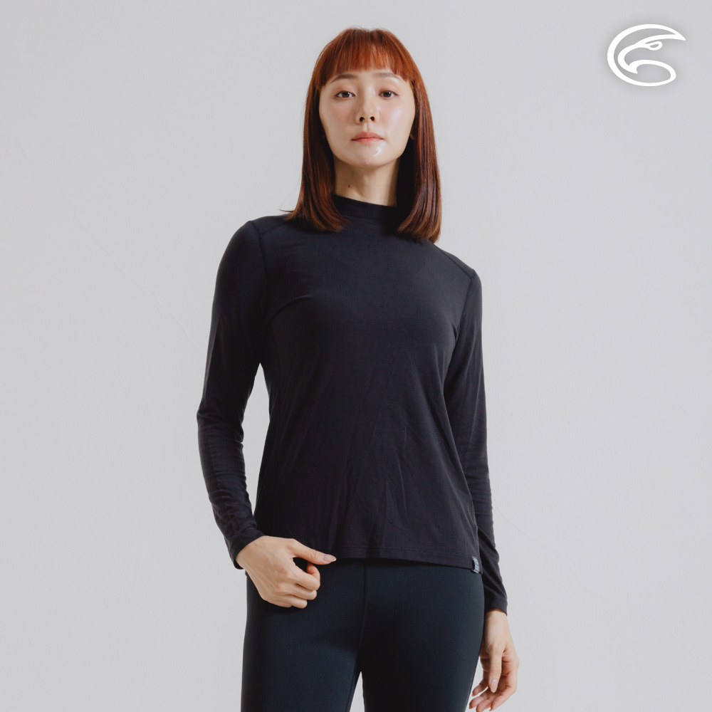 ADISI 女美麗諾混紡羊毛高領彈性保暖衣 AU2521004 濃墨黑 (S-XL)｜吸濕 透氣 抗臭 抑菌 抗靜電 內著衣