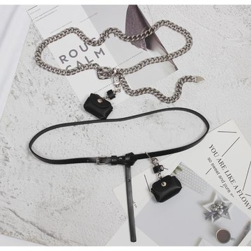 迷你耳機腰包金屬鏈條腰帶西裝女腰鏈配飾ins潮夏季裝飾小細皮帶