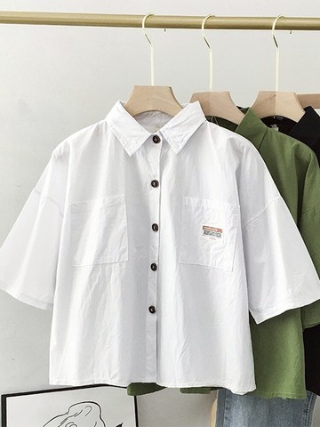 年新款秋裝鹽系短袖女士 白色襯衫夏設計感小眾短款上衣外穿