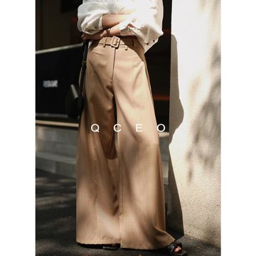 QCEO/長腿秘密!解構主義高腰寬版闊腿褲遮肉顯瘦垂感慵懶西褲女春