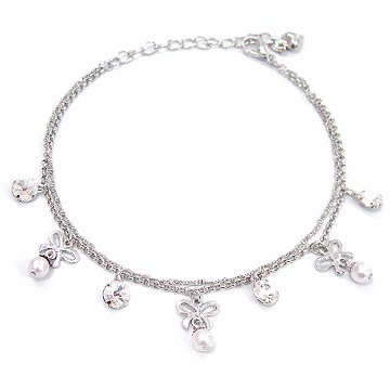 【Charme】俏皮蝴蝶結仿珠 水晶鑽 腳鍊