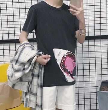 FINDSENSE MD 時尚 男 潮 休閒 圓領 鯊魚印花 短袖T恤 特色短T 學生短T