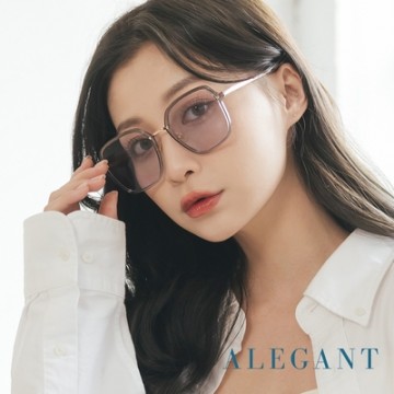 ALEGANT凝脂灰韓版透視感金屬設計方框墨鏡│UV400太陽眼鏡│新芽露水
