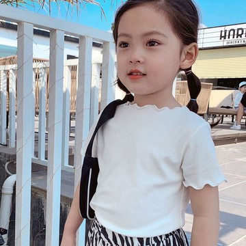 Mimo⭐現貨🌈女童短袖 寶寶短袖 純色T恤 冰絲短袖T恤 夏季薄款 兒童T恤 木耳邊上衣 女寶寶半袖
