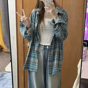 【JK極客】🌻有貨🌻 潮牌美式復古設計格紋襯衫男女情侶寬鬆休閒風長袖外套襯衣上衣服 日常穿搭襯衫 寬鬆襯衫 格紋襯衫