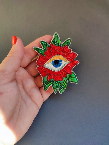 邪眼胸針  手工串珠胸針  現代胸針  女士胸針  裝飾藝術胸針