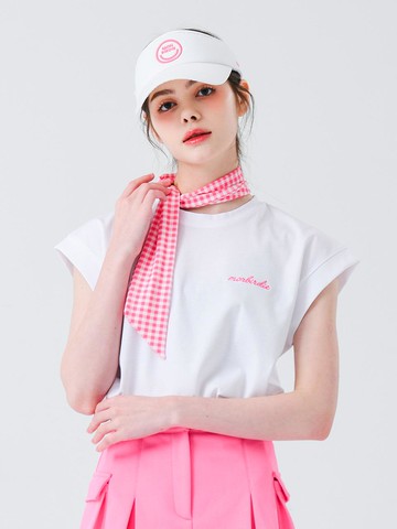 Scarf Point Sleeveless T-shirt Golf [White/Pink]