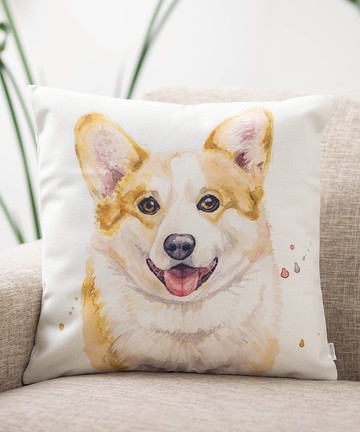 Jubilee超人氣款 亞麻布抱枕套 寵物圖案 柯基 45×45cm