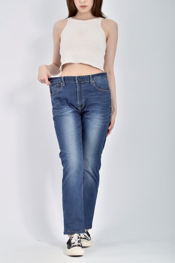 (XL) bobson jeans高腰丹寧牛仔質感棉質刷色藍色長褲