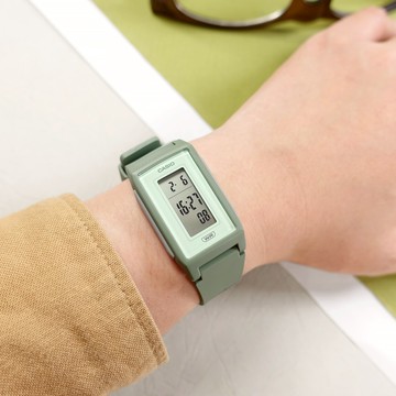 CASIO 卡西歐 / LF-10WH-3 / 環保材質 輕薄長型 LED 計時碼錶 鬧鈴 電子 橡膠手錶 莫蘭迪綠色 22mm