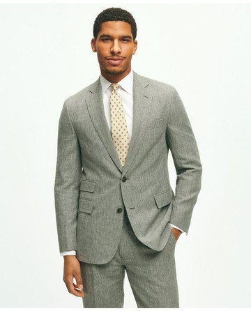 Brooks Brothers Men's Classic Fit 1818 Houndstooth Suit In Linen-Wool Blend | Grey | Size 41 Regular