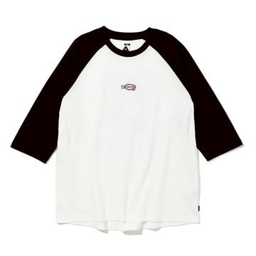 日本限定 POLER SUNSCREEN RAGLAN TEE 防曬油圖案趣味撞色七分袖 / 黑色