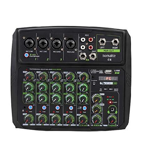 6-CHANNEL DJ Sound Controller Interface Mixer with USB for PC Recording, USB Audio Interface Audio Mixer, 2-Band EQ, for Live Streaming Bomaite C6