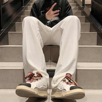 白色褲子男春秋垂感西裝褲高級感直筒寬松闊腿褲男士休閑褲小西褲