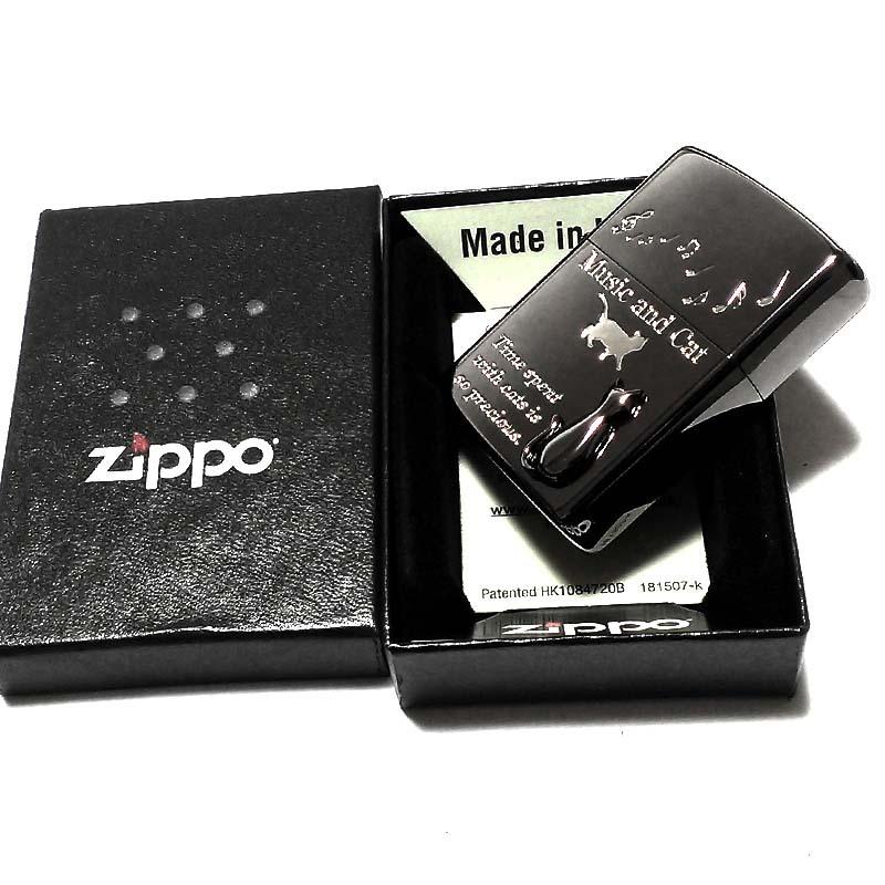 ZIPPO ライター ミュージック キャット ジッポ 猫 立体ネコメタル ブラックニッケル 女性 レディース 銀差し ねこ おし