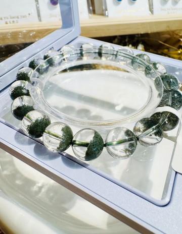 精品玻璃透濃色半盆型綠幽靈手珠10mm28.55g主招財守財事業貴人緣