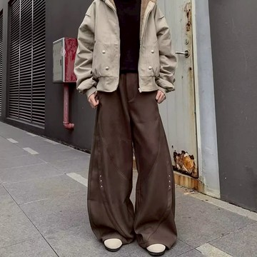𝒚𝒐𝒖𝒓® 𝒔𝒕𝒖𝒅𝒊𝒐|重磅 柳丁拼接 彎刀褲 高個子必備 垂墜 寬鬆休閒褲 美式燈籠褲 拖地褲 超長老爹褲 002