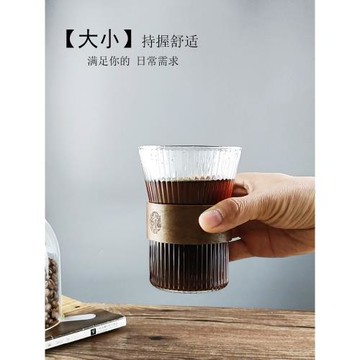 日式豎紋玻璃杯子掛耳咖啡杯耐高溫花茶杯玻璃茶杯手沖咖啡品鑒杯