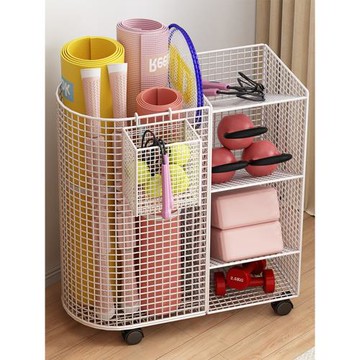 瑜伽墊收納筐健身器材收納運動器械收納籃帶輪放羽毛球拍夾縫移動