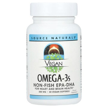 Source Naturals, 全素歐米伽-3s 非魚類 EPA-DHA，300 毫克，30 粒素食軟凝膠