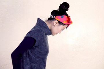 【現貨】綁帶式單片髮帶 | 橘紅花條紋