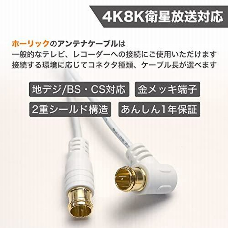 安価 ホーリック アンテナケーブル S-4C-FB同軸 5m 4K8K放送 3224MHz BS CS 地デジ CATV 対応 ホワイト アルミ 
