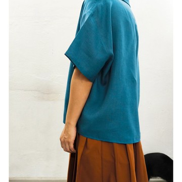 亞麻 | 海軍藍亞麻領襯衫